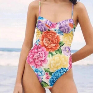 NWT FARM RIO Rainbow Chita Floral One Piece Underwire Bra Swimsuit